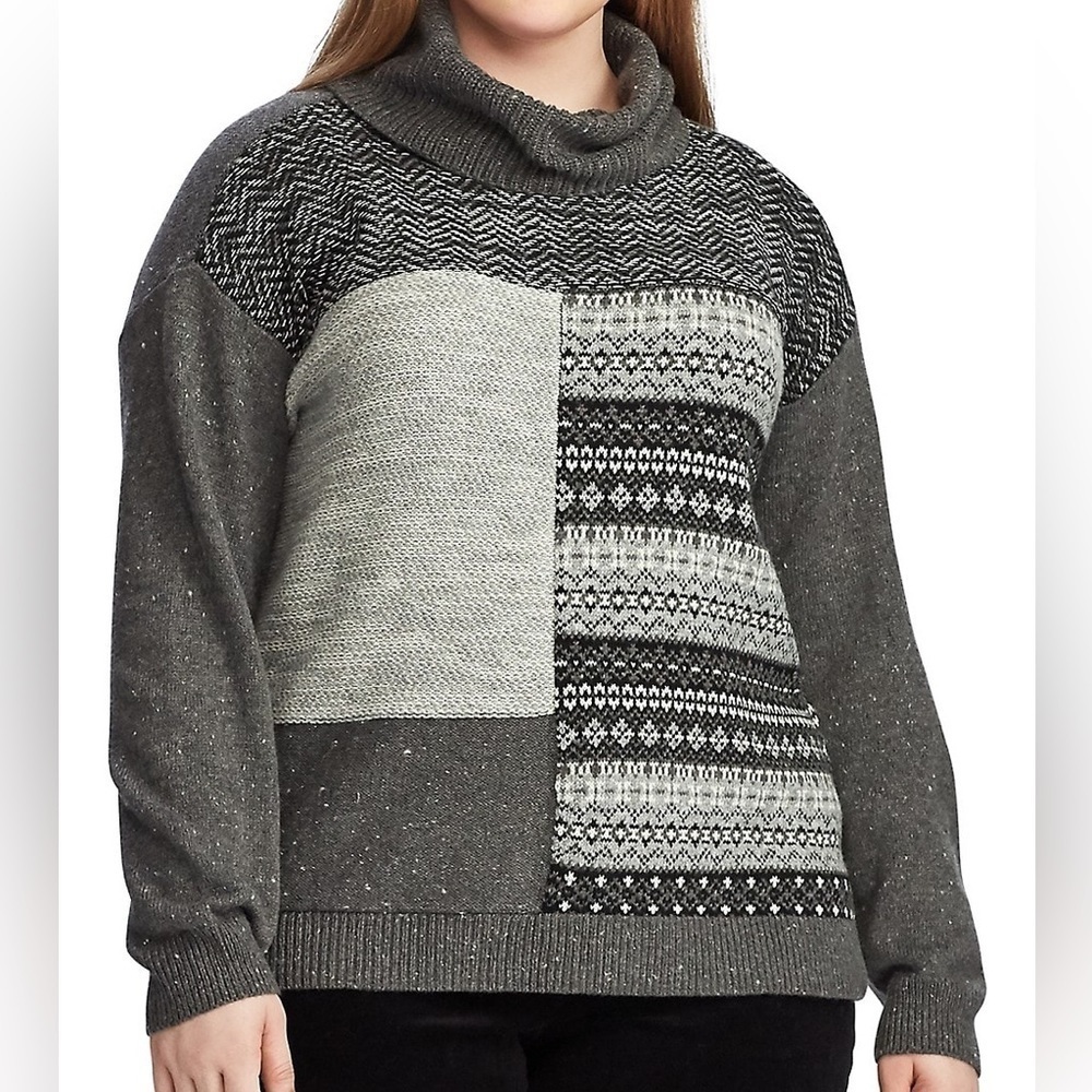 CHAPS| PATCHWORK COWL NECK SWEATER